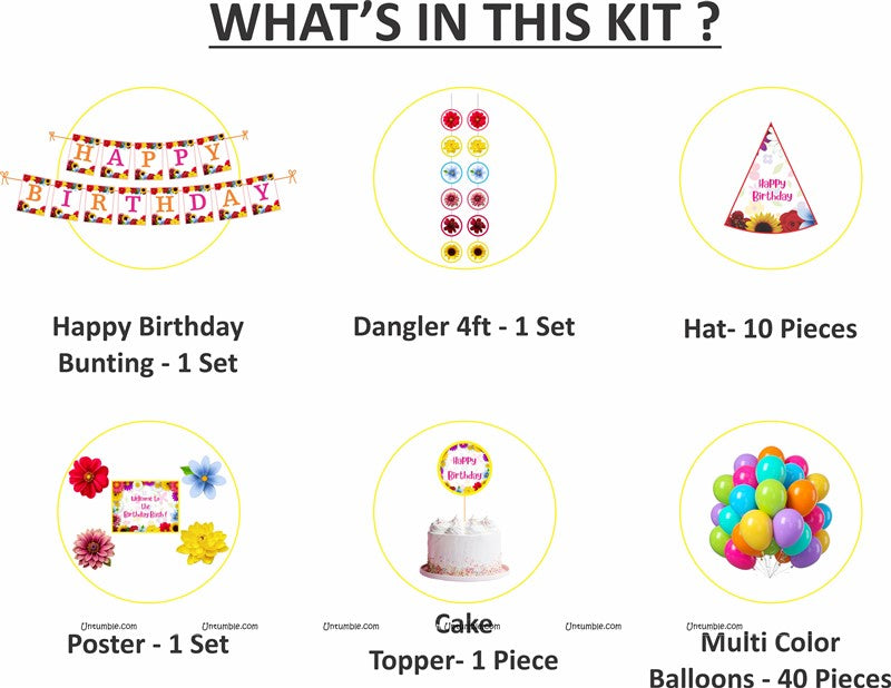Flower Theme Party Hats Decoration Kits, Pack of 59
