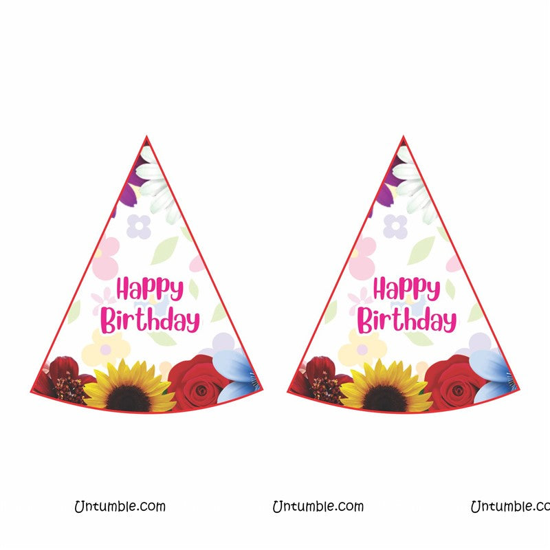 Flower Theme Party Hats Decoration Kits, Pack of 59