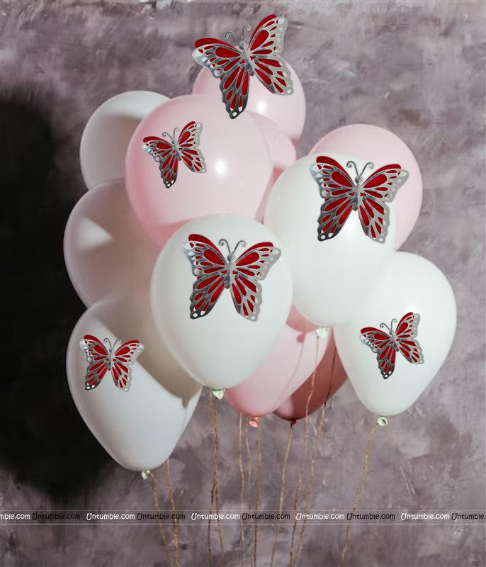 Silver and Red Butterfly Party Decor Stickers- 1 Set