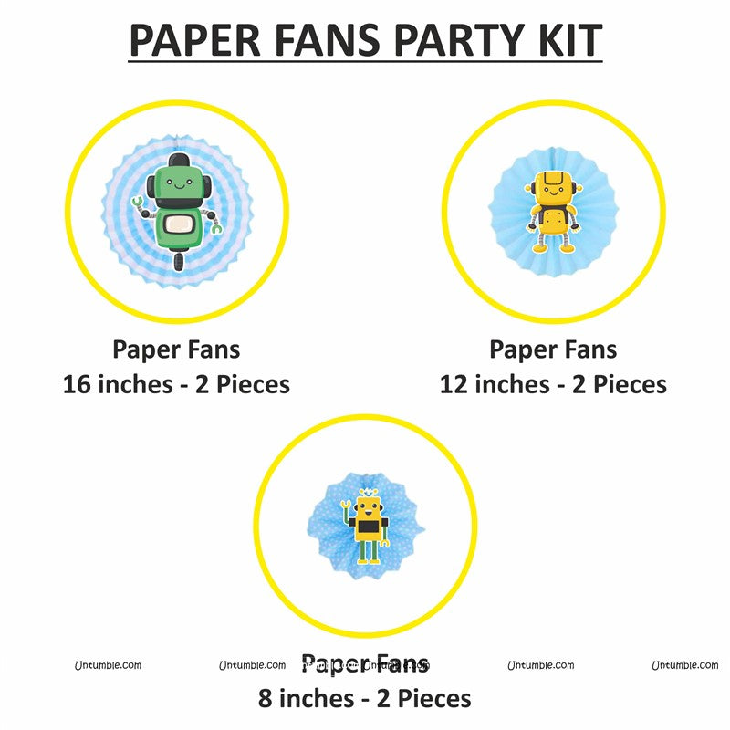 Robot Theme Paper Fan Decorations ( Pack of 6)