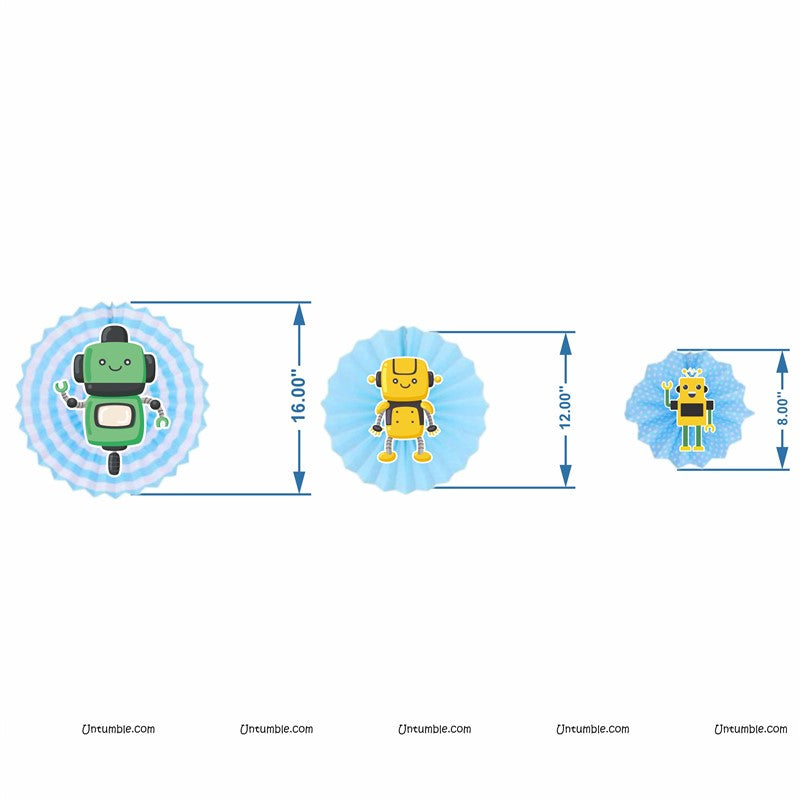 Robot Theme Paper Fan Decorations ( Pack of 6)