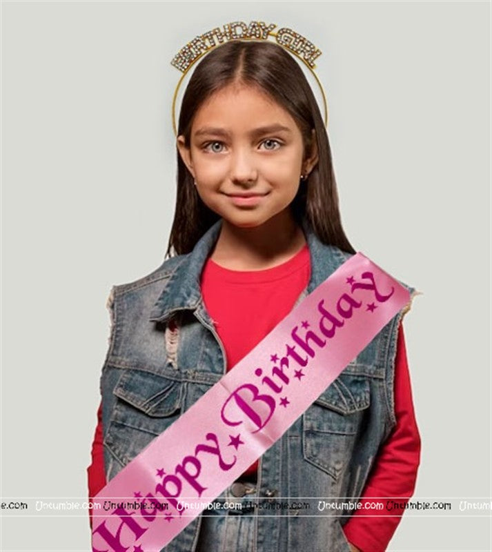 Birthday Girl Tiara and Pink Sash Set