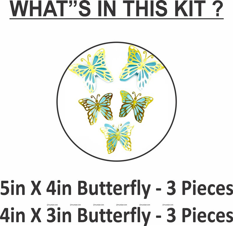 Gold & Lightblue Butterfly Decor Stickers- 1 Set