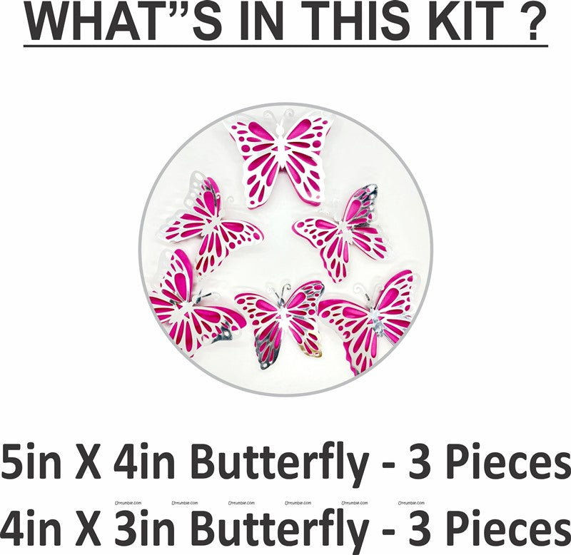 Silver and Pink Butterfly Party Decor Stickers- 1 Set