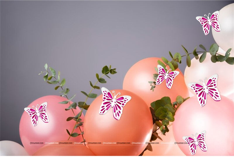 Silver and Pink Butterfly Party Decor Stickers- 1 Set