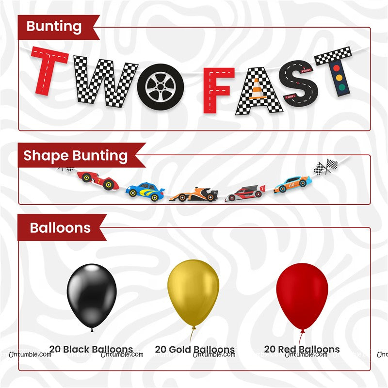 TWO FAST Shaped Car Bunting Kit (Pack of 62 pcs)